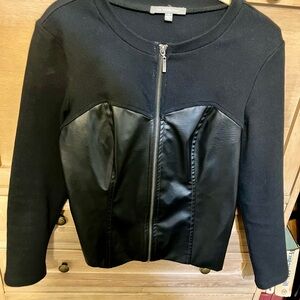 NY Collection Black Faux Leather-Accent Jacket